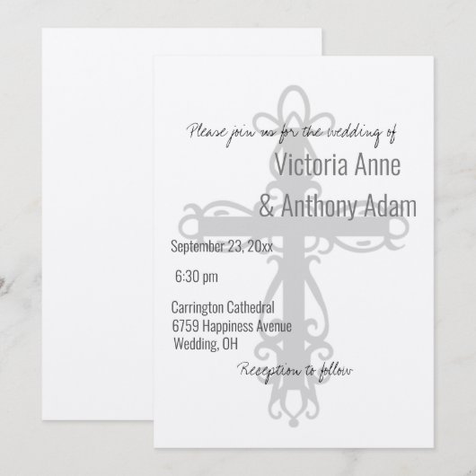 Religieuze kruis Christelijke Champagne Shiny Wedd Kaart (Voorkant / Achterkant)