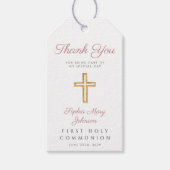 Religieuze kruisbeelden roze stropen eerste commun cadeaulabel (Voorkant)