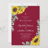Religieuze kruising Floral Sunflower Wedding Kaart (Voorkant)