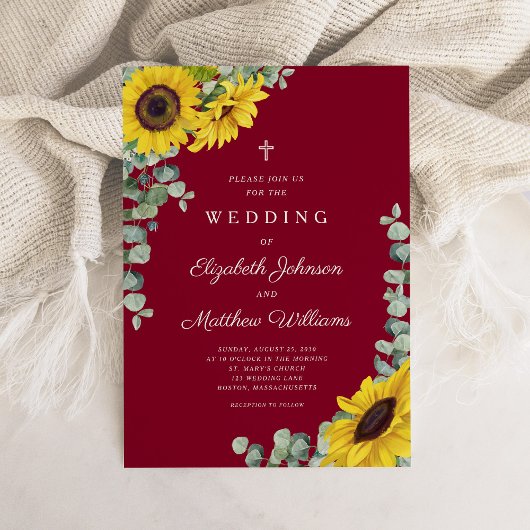 Religieuze kruising Floral Sunflower Wedding Kaart