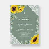 Religieuze kruising Green Lace Sunflower Wedding Kaart