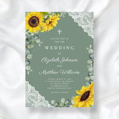 Religieuze kruising Green Lace Sunflower Wedding Kaart