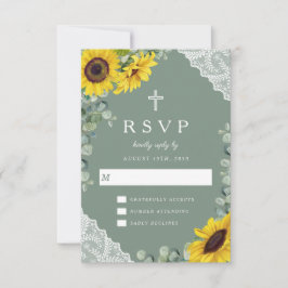 Religieuze kruising Green Sunflower Wedding RSVP Kaartje