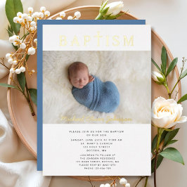 Religieuze kruisjongen Baptism foto Gold Folie Uitnodiging