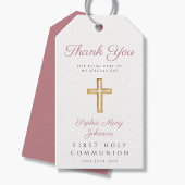 Religieuze kruisroze eerste communie cadeaulabel