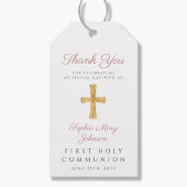 Religieuze kruisroze eerste communie cadeaulabel