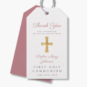 Religieuze kruisroze eerste communie cadeaulabel
