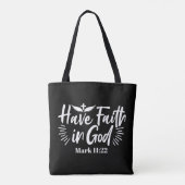 Religieuze kunst: Heb vertrouwen in God Schriftont Tote Bag (Achterkant)