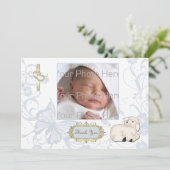 Religieuze lamp, kruis, blauwe Floral fotokaart Bedankkaart (Staand voorkant)