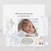 Religieuze lamp, kruis, blauwe Floral fotokaart Bedankkaart (Voorkant / Achterkant)