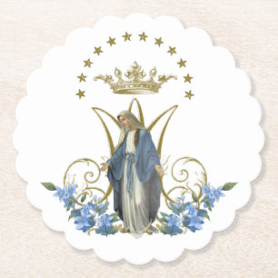 Religieuze legante maagd Mary Floral Gold Kartonnen Onderzetters