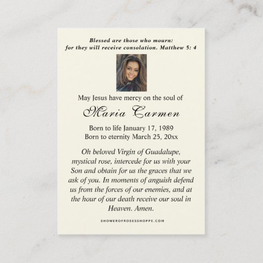 Religieuze Maagd Maria  Begrafenis Guadalupe Plaatskaartje (Achterkant)