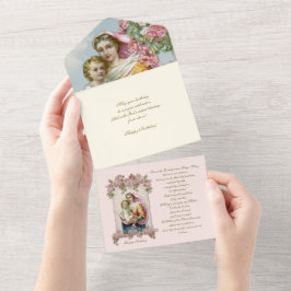 Religieuze Maagd Maria Blauw Bloemen Verjaardag All In One Uitnodiging