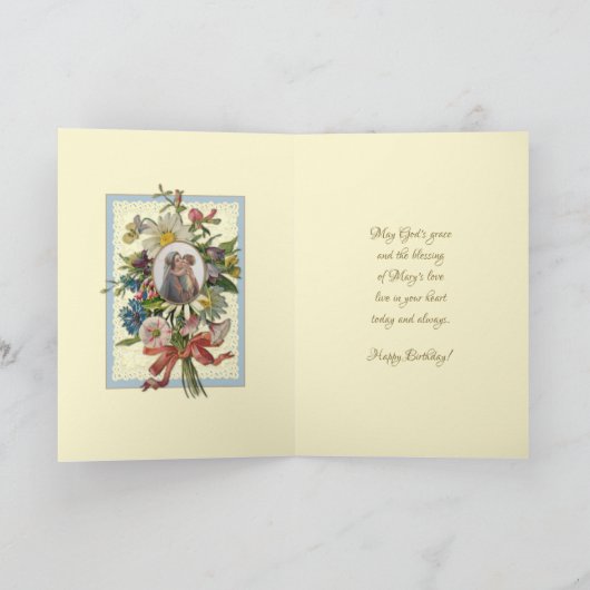 Religieuze Maagd Maria Bloemen Katholieke Verjaard Feestdagen Kaart (Binnen)