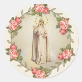 Religieuze Maagd Maria Fatima Roze Rozen Ronde Sticker