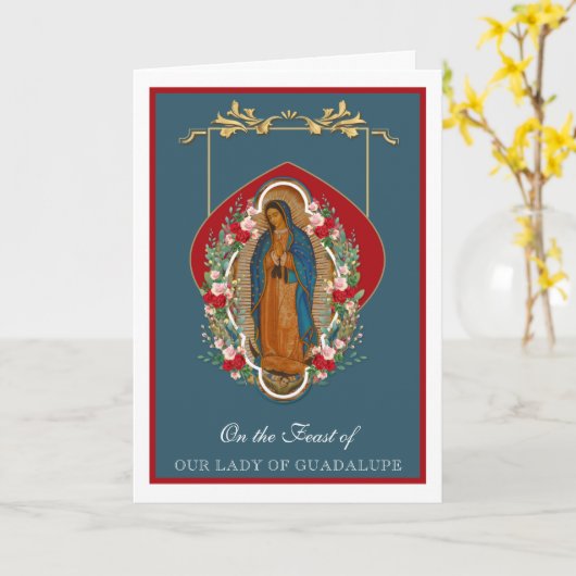 Religieuze Maagd Maria Guadalupe Spaanse Feestkaar Kaart (Gele Bloem)