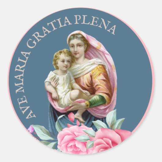 Religieuze Maagd Maria Jezus Heil Maria Latijn Cla Ronde Sticker (Voorkant)