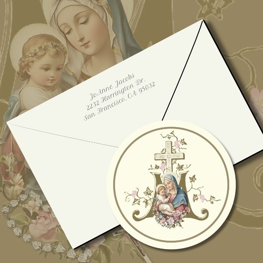 Religieuze Maagd Maria Jezus Maria Kruis Ronde Sticker
