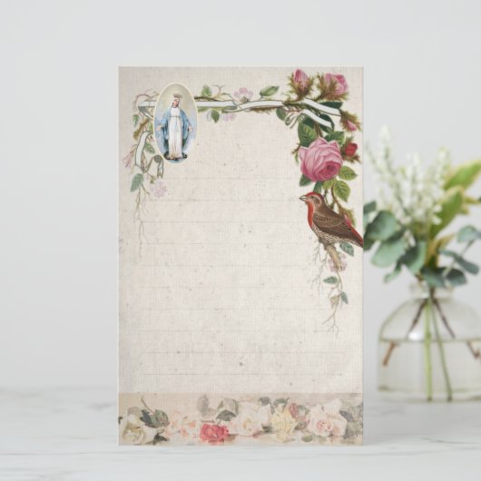 Religieuze Maagd Maria  Katholieke Bloemen Briefpapier (Staand voorkant)
