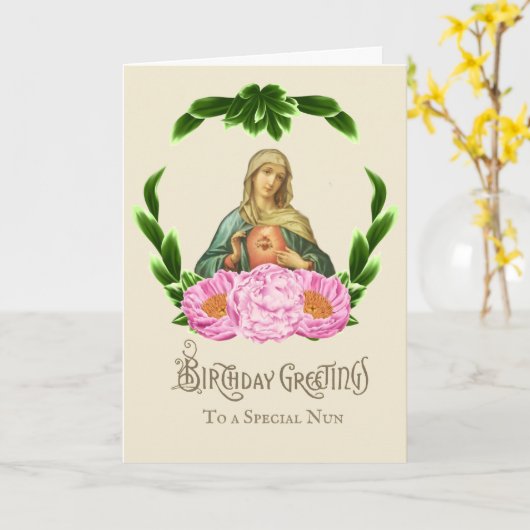 Religieuze Maagd Maria Katholieke Nun Verjaardag Kaart (Gele Bloem)