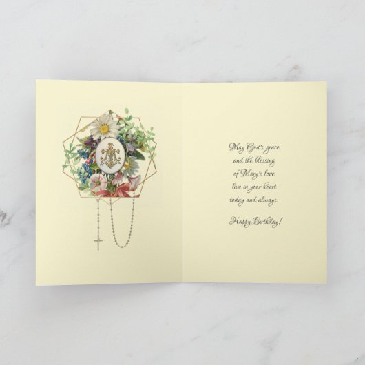 Religieuze Maagd Maria Kruis Bloemen Verjaardag Ho Feestdagen Kaart (Binnen)
