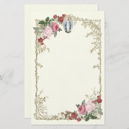 Religieuze Maagd Maria Roze Rozen  Bloemen Briefpapier (Voorkant / Achterkant)