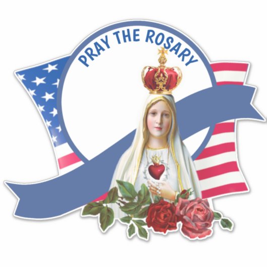 Religieuze Maagd Maria Rozen Fatima Vlag Sticker (Voorkant)