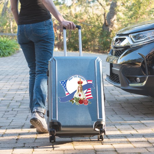 Religieuze Maagd Maria Rozen Fatima Vlag Sticker (Koffer Insitu)