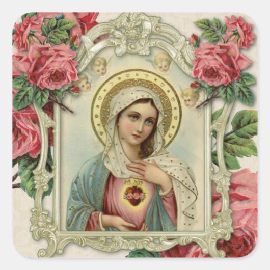 Religieuze Maagd Maria  Rozen Gebed Vierkante Sticker (Voorkant)