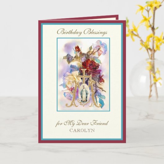  Religieuze Maagd Maria Rozen Vriend Kaart (Gele Bloem)