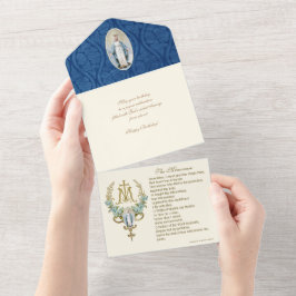 Religieuze Maagd Mary Blue Floral Birthday  All In One Uitnodiging