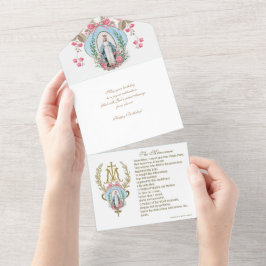Religieuze Maagd Mary Blue Floral Birthday  All In One Uitnodiging