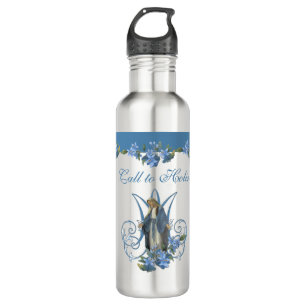 Religieuze Maagd Mary Blue Flower 24 oz.  Waterfles
