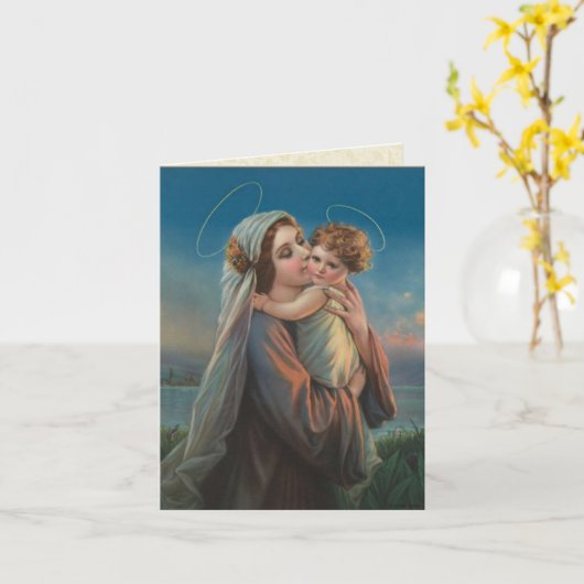 Religieuze  Maagd Mary Child Jesus Kaart (Gele Bloem)