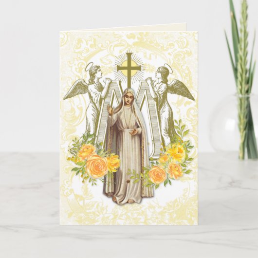 Religieuze Maagd Mary Fatima  Floral Card Kaart (Voorkant)