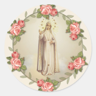 Religieuze Maagd Mary Fatima Roze Ronde Sticker