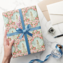 Religieuze Maagd Mary Fatima Roze  Rozen Cadeaupapier