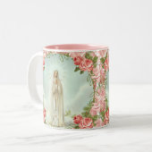 Religieuze Maagd Mary Fatima Roze  Rozen Tweekleurige Koffiemok (Voorkant links)