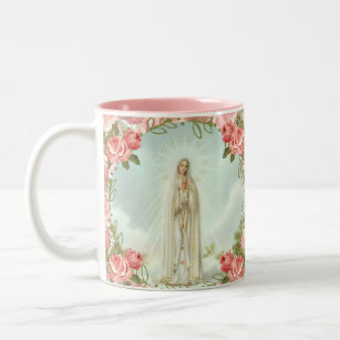 Religieuze Maagd Mary Fatima Roze  Rozen Tweekleurige Koffiemok