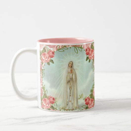 Religieuze Maagd Mary Fatima Roze  Rozen Tweekleurige Koffiemok (Links)