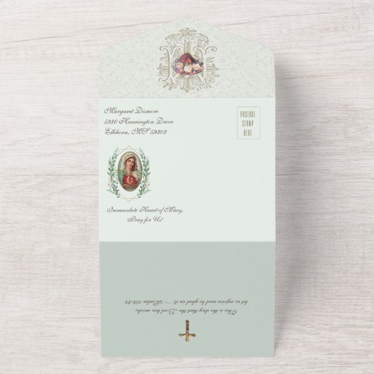 Religieuze Maagd Mary Floral Birthday All In One Uitnodiging (Buitenkant)