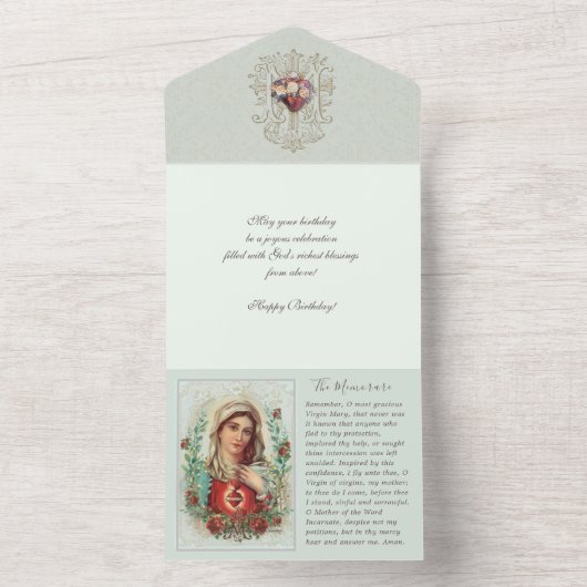 Religieuze Maagd Mary Floral  Birthday  All In One Uitnodiging (Binnen)