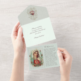 Religieuze Maagd Mary Floral  Birthday  All In One Uitnodiging