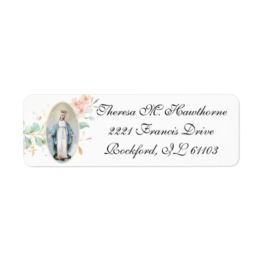 Religieuze  Maagd Mary Floral Elegant Label (Voorkant)