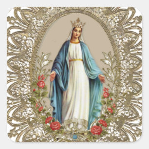  Religieuze Maagd Mary Floral Gold katholiek Vierkante Sticker