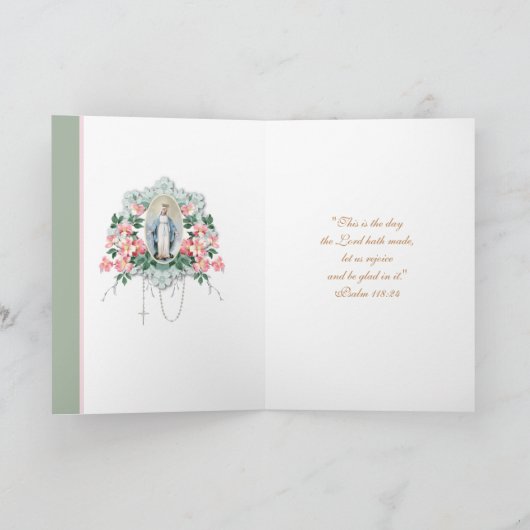 Religieuze Maagd Mary Floral Rosary Scripting Kaart (Binnen)