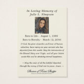  Religieuze Maagd Mary Funeral Katholiek Visitekaartje (Achterkant)