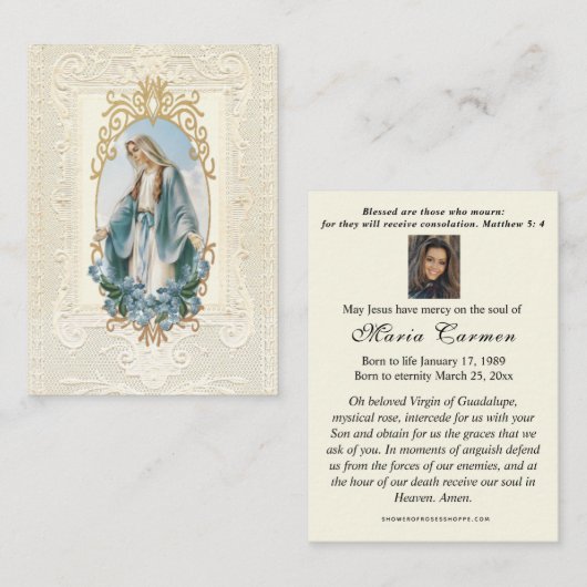 Religieuze maagd Mary Funeral Prayer Plaatskaartje (Voorkant / Achterkant)