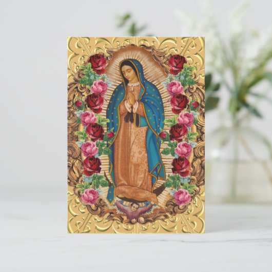 Religieuze maagd Mary Guadalupe katholieke begrafe Aankondiging (Staand voorkant)