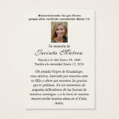 Religieuze maagd Mary Guadalupe katholieke begrafe Visitekaartje (Achterkant)